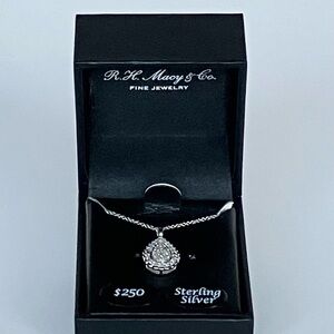 Diamond Teardrop Halo Cluster 18” Pendant Necklace 1/4 ct.tw Sterling Silver NWT